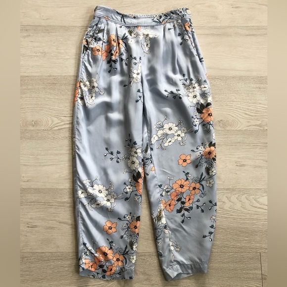 J. Crew Garden Floral Sky Blue Silky High-rise Pocket Pants - Picture 10 of 16